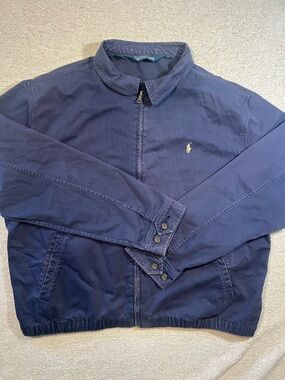 Vintage Polo by Ralph Lauren Navy Zip-Front Harrington Jacket with Plaid Accents